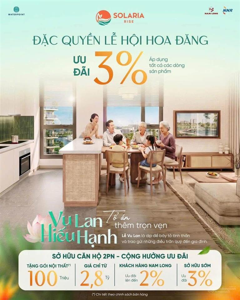 Solaria rise ưu đãi thêm 3% cho mùa lễ hội hoa đăng giá 1,490 tỷ/căn