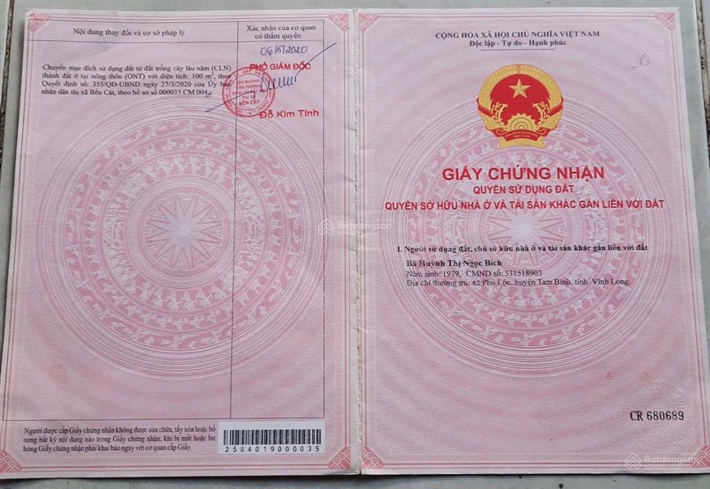 Cần bán đất gấp thành phố bến cát, tỉnh bình dương