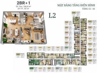 Căn góc 2pn + 1 (106,4m²)  chỉ 5,68 tỷ vốn  htls 70% hai mặt thoáng, view trực diện nguyễn trãi