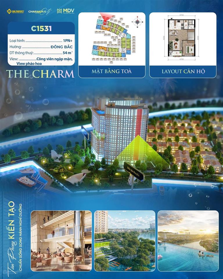 Căn 1pn+ diện tích 53m2 tòa the charm dự án charmora city giá gốc cđt chỉ 5 tỷ 820 triệu