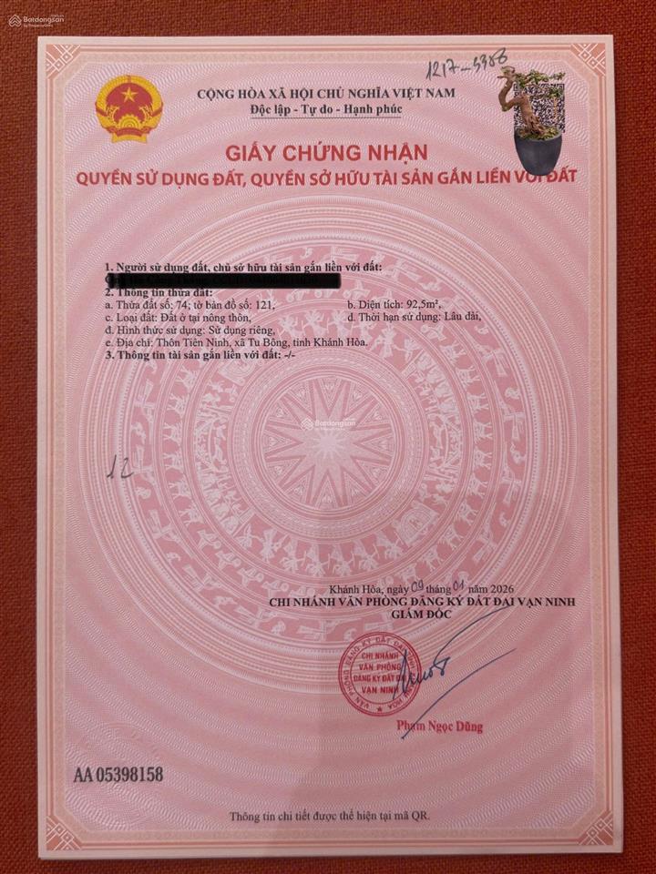 Chủ cần bán gấp đất thổ cư tiên ninh tu bông gần biển sổ hồng sẵn giá 18 triệu/m2