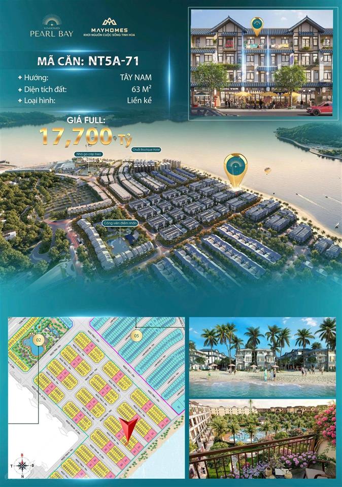 Bán liền kề nt5a  71 vinhomes pearl bay 63m2, giá 17,7 tỷ
