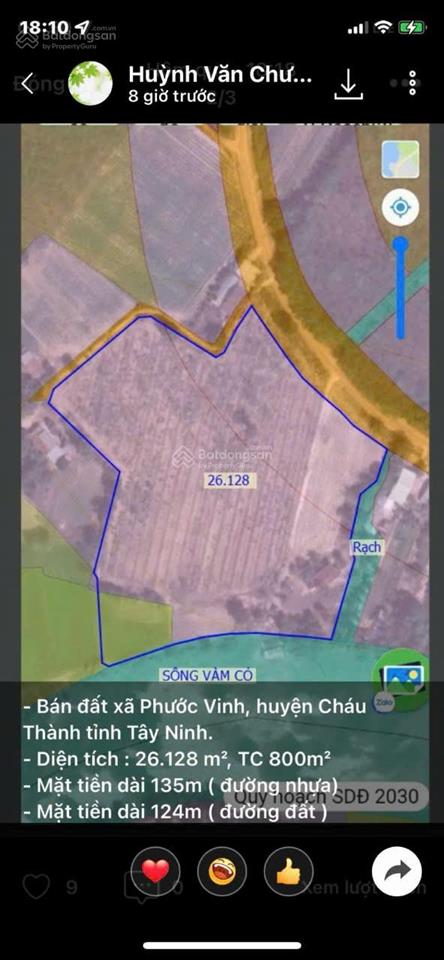 Bán đất có nhà 26.000m2 hai mặt tiền đường, 1 mặt tiền sông có 800m2 thổ cư tại phước vinh tây ninh