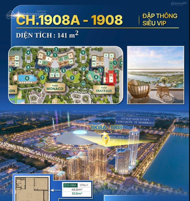 Đập thông siêu vip m1.1908 & 1908a  141m2  view hồ  triển lãm  jw marriot  dk 18 tỷ ck 15,5%
