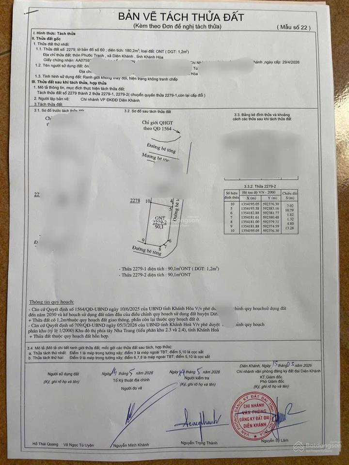 Giá 1ty650 dt 90.1m2 lô góc xã diên toàn diên khánh, đường oto. ngang 10m, cách võ nguyên giap 80m