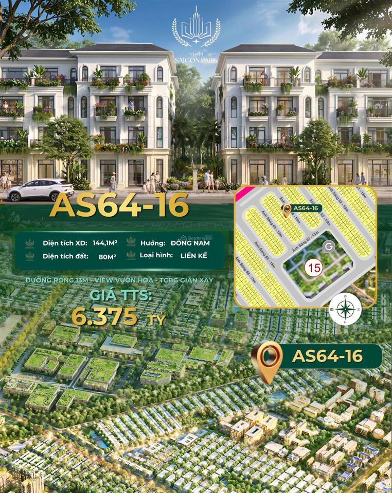 Bán nhà phố 1 trệt 3 lầu góc vườn tại vinhomes saigon park, giá siêu hời 6,375 tỷ