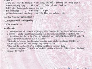 Bán nhà trống quận 7 dt 3,8 x 5,1 mét. một trệt, một gác suốt