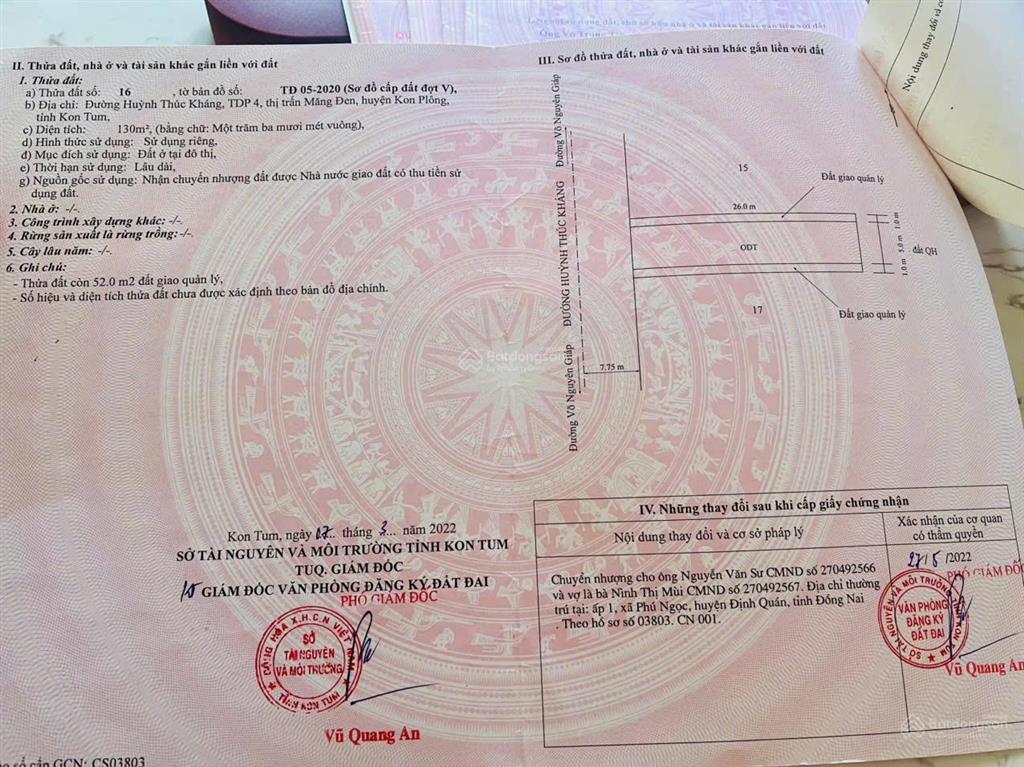 Bán đất mặt tiền huỳnh thúc kháng  trung tâm măng đen  sổ riêng