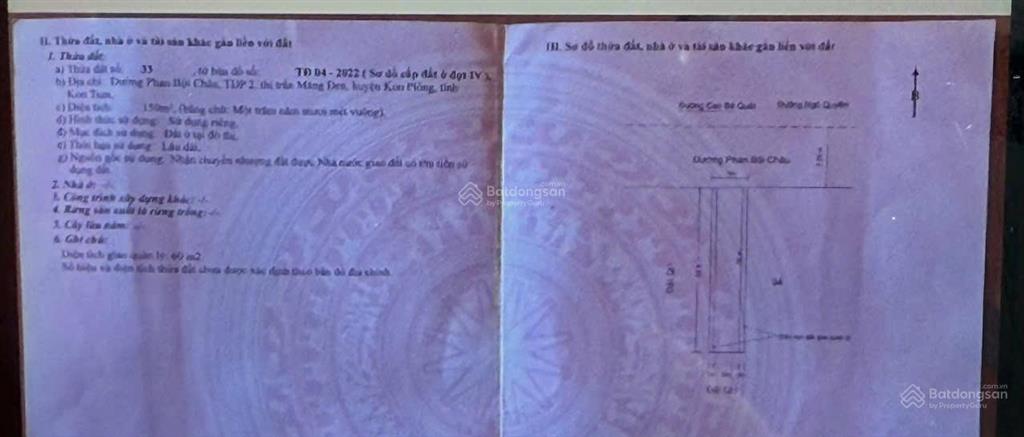 Bán đất trung tâm măng đen phan bội châu, 7x30m có sẵn nhà giá 5,x tỷ