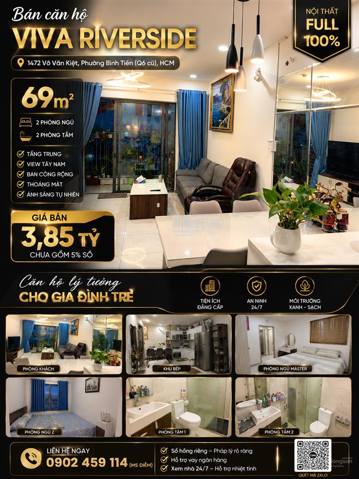 Bán căn hộ 69m2 tại viva riverside, 3,85 tỷ, 2pn, 2wc, chính chủ, giá ưu đãi