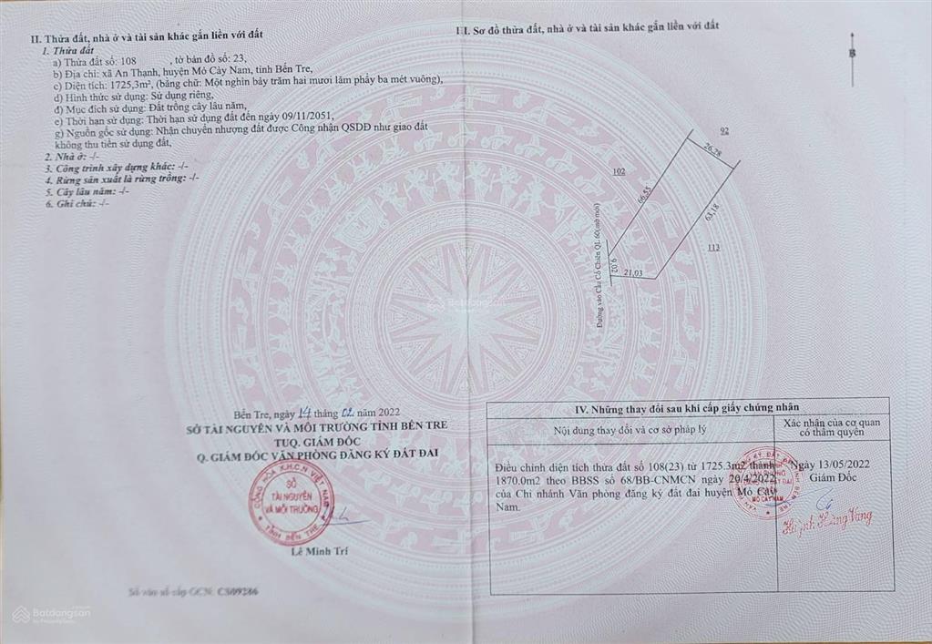 Bán đất mặt tiền ql60 tránh thị xã, 2 mặt tiền,  1.870m2, khu dân cư đông đúc