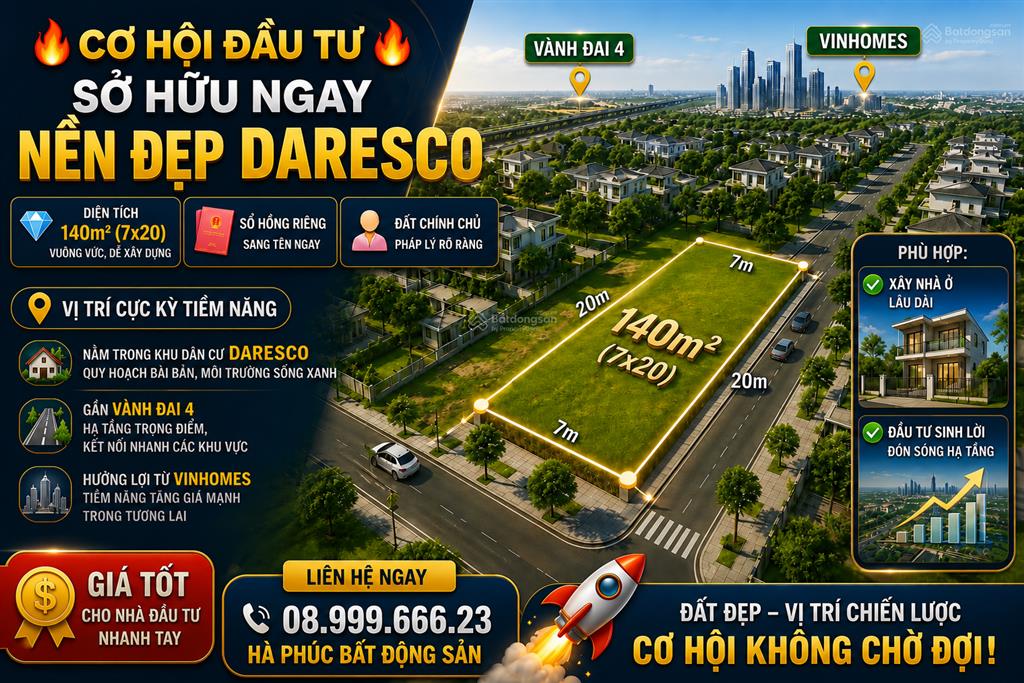 Daresco bán lô hẻm thông 9,5m sau nhà mẫu 140m2 lkv b111 giá 2tỷ gần vinhomes hóc môn 1080 ha