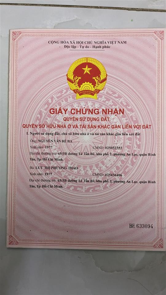 Chính chủ bán nhà sổ hồng riêng an lạc, bình tân ~59.8m2 giá 3,15 tỷ