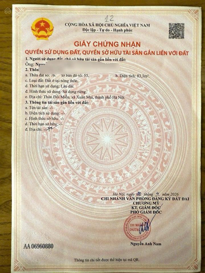 Đường to giá đẹp cho lô đất hoa hậu tại thôn đồi miễu xã xuân mai hn 83,3m . mặt tiền 5m . nở hậu