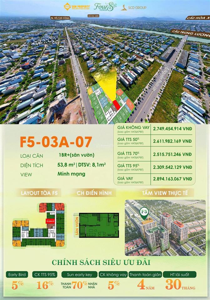 53,8m2  2,3 tỷ căn fours siêu đẹp, giá tt cđt, thêm 8,1m2 sân vườn. sở hữu lâu dài.  0932 447 ***