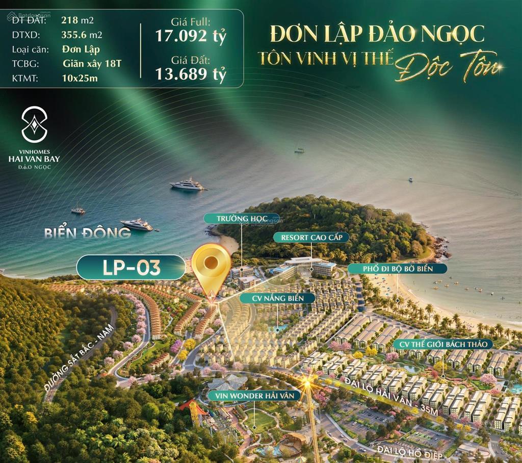 Biệt thự đơn lập đảo ngọc vip view biển độc bản tại vinhomes hải vân bay giá full 17tỷ