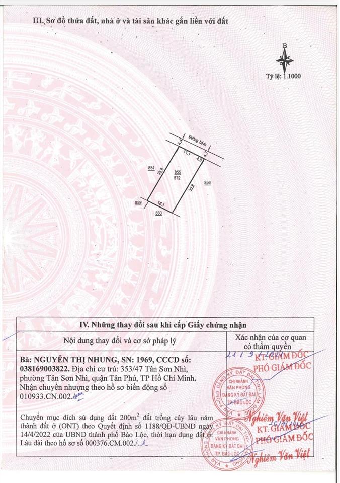 Bán đất bảo lộc dt 572m2, có thổ cư mặt tiền đường nhựa lê thị riêng, gần ql20