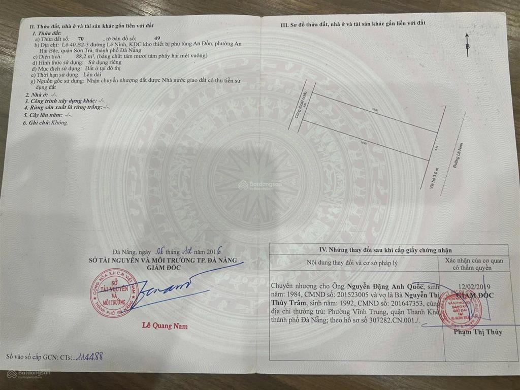 Bán đất lê ninh, an hải bắc, sơn trà, đà nẵng, 13tỷ , 88.2 m2