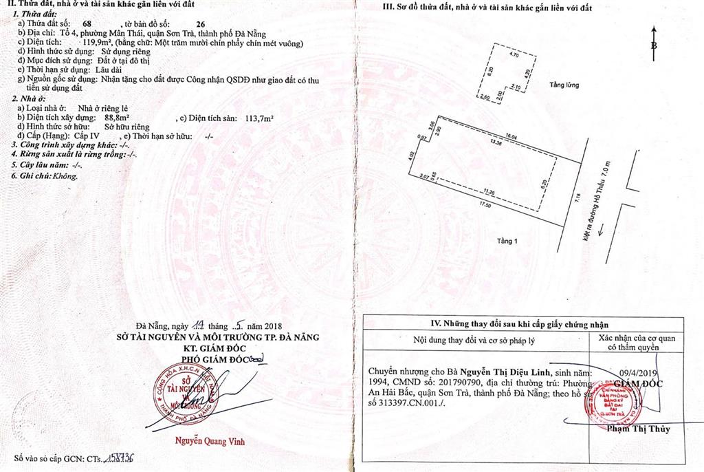 Bán gấp đất tại hồ thấu, 16 tỷ, 120m2, mặt tiền 7.2m, pháp lý đầy đủ