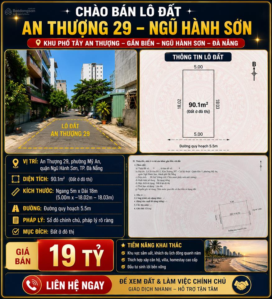 Bán đất mt an thượng 29 (dt90m) ngang 5m vị trí siêu vip giá 19tỷ tl.