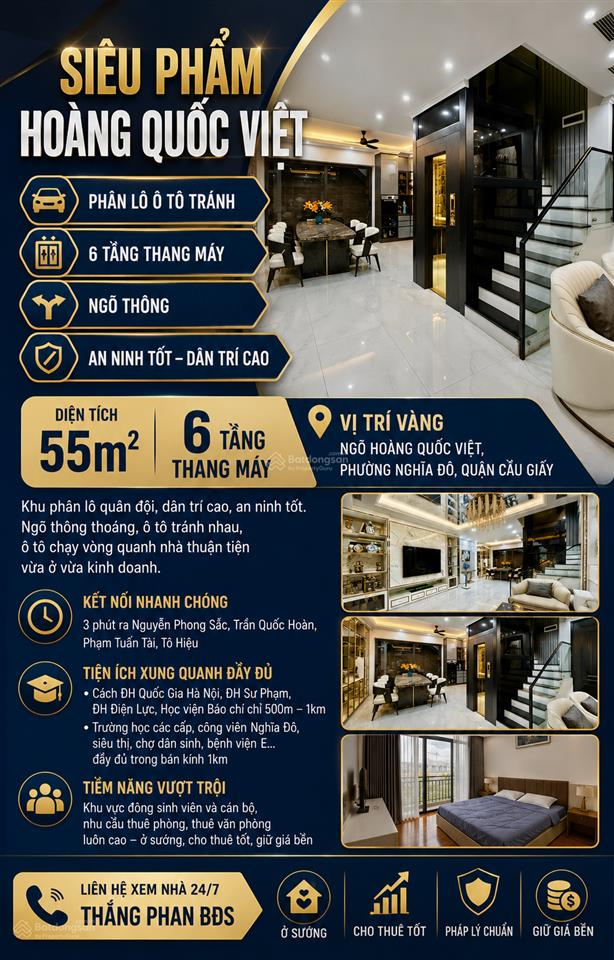 Bán nhà phân lô hoàng quốc việt 55m2 6 tầng thang máy, ô tô tránh, ngõ thông