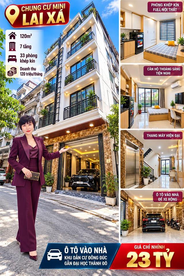 Bán chung cư mini lai xá dòng tiền 120 triệu/tháng dt 120m2 7 tầng 33 phòng khép kín