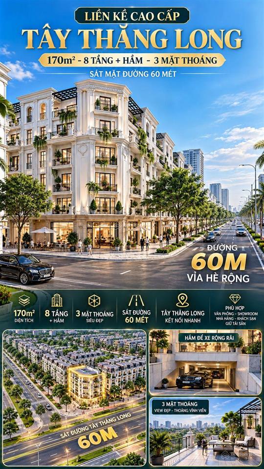 Chủ cần bán tòa nhà góc tây thăng long ba mặt tiền diện tích 170m 8 tầng có hầm. căn góc ba mt
