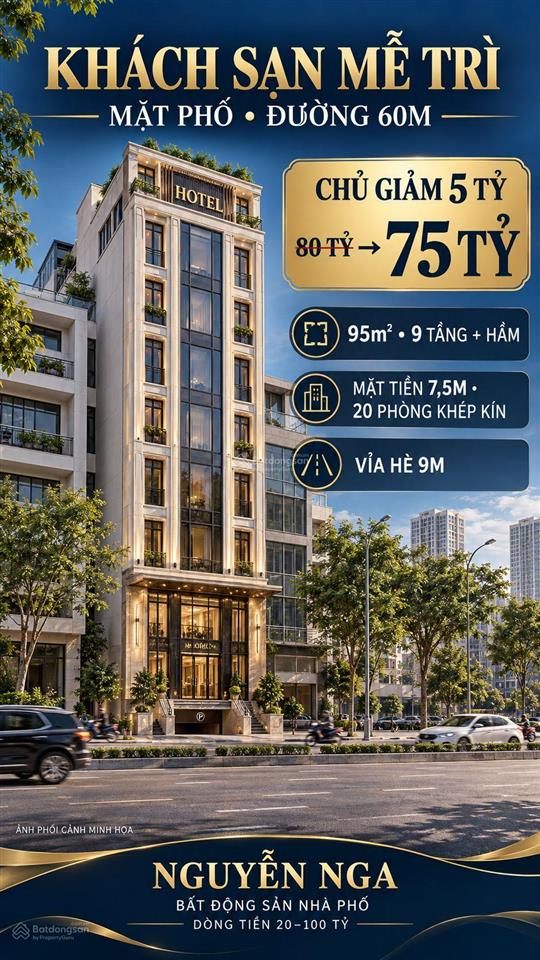 Tìm tòa khách sạn 20 phòng tại mễ trì? anh chị xem căn này cùng nga tòa nhà 95m2, 9 tầng + hầm