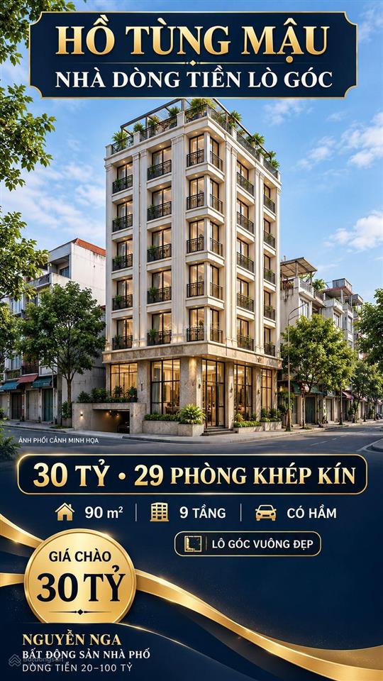 Hồ tùng mậu nhà dòng tiền lô góc doanh thu 140tr/tháng 90 m 9 tầng có hầm 29 phòng khép kín