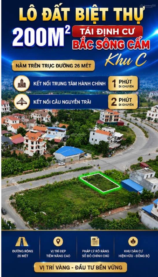 Bán lô biệt thự 200m mặt đường 26m khu c bắc sông cấm, gần trung tâm hành chính, sổ đỏ chính chủ