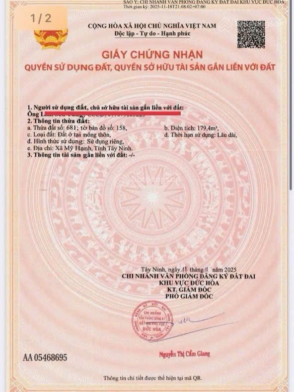 Cần bán đất thổ cư gần vinhomes hóc môn179m21ty4