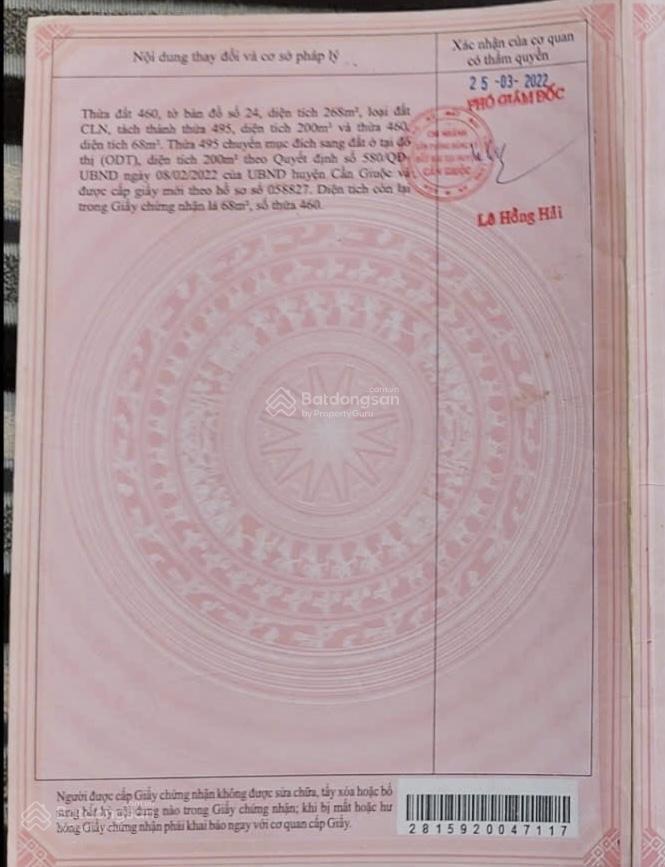 Bán đất thổ cư thị trấn cần giuộc, mặt tiền đường nguyễn an ninh. diện tích 573m2