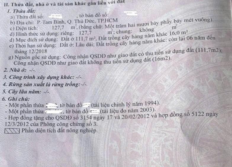 Bán đất thổ cư tam bình, thủ đức  sát vành đai 2 đang triển khai