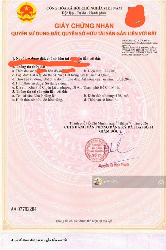 Bán nhà phố mặt tiền tại 743, dĩ an, 6,9 tỷ, 112m2 siêu hot