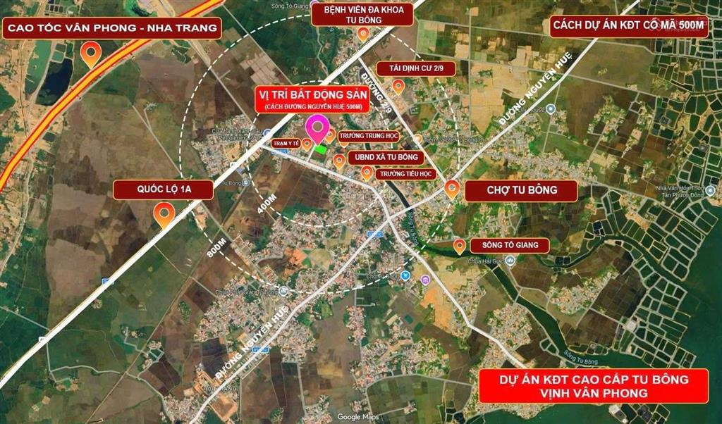 Bán lô đất 130m2 full thổ, giá 1,3 tỷ, trung tâm tu bông. kkt vân phong. đường ô tô 6m
