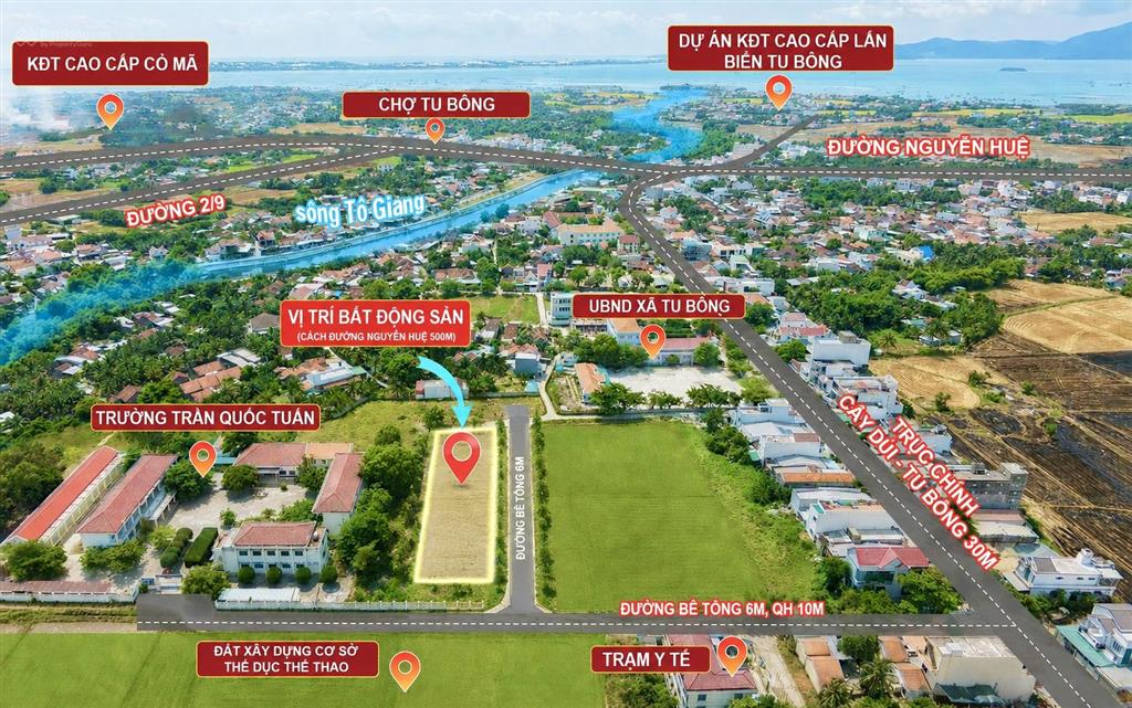 Đất full thổ cư, giá 10,5 triệu/m2, tu bông. kkt vân phong. dt 132m2, đường ô tô 6m
