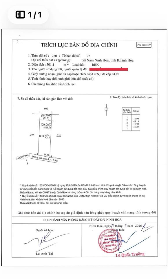 Bán đất cực đẹp ninh tân  ninh hòa ngang 12m (bao 400m thổ cư)