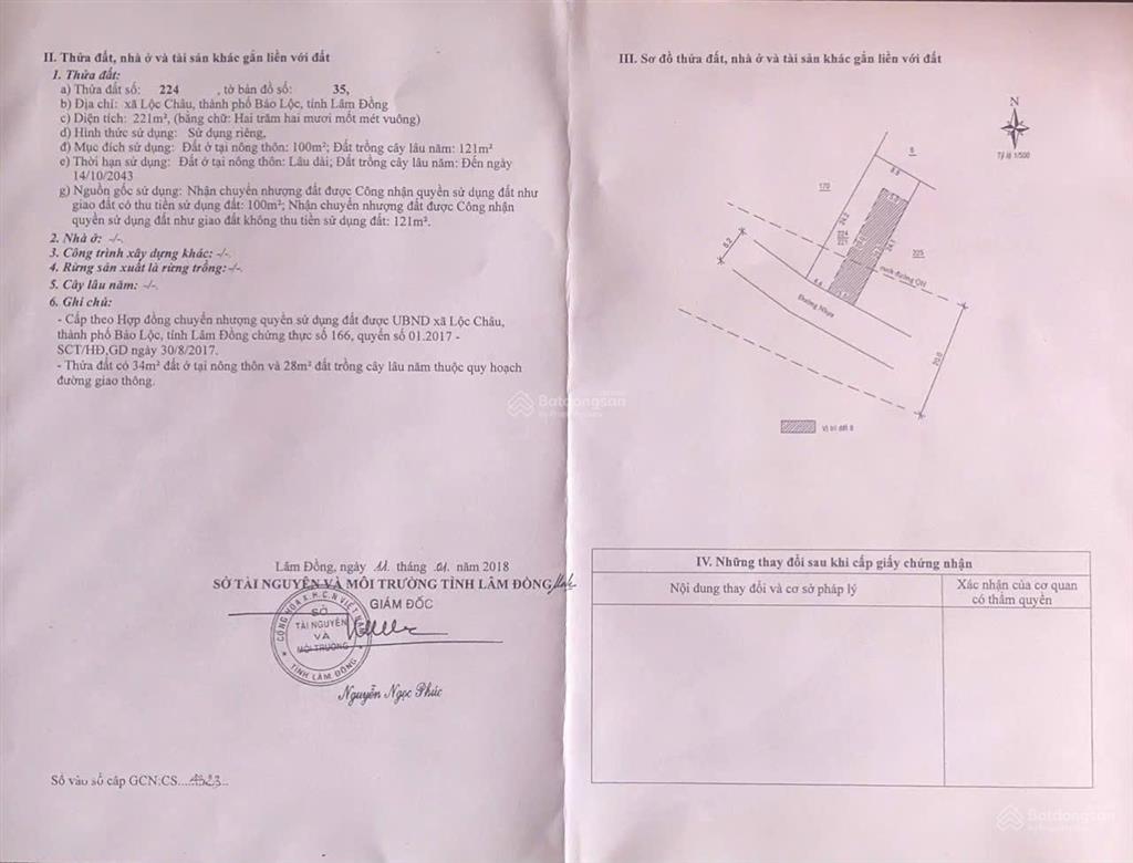 Chính chủ bán đất hẻm 777 ql20, ánh mai, p. 3 bảo lộc, cạnh dự án lamia. dt 221m2 (100m2 thổ cư)