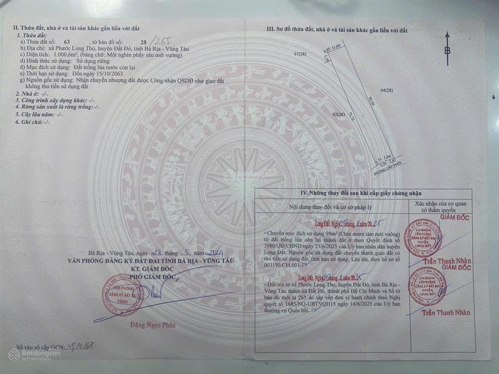 1000m full hồng có 98m thổ cư tại đất đỏ