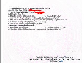 Bán nhà vườn mặt tiền 20m đường nhựa giá 6tr /m2 (giảm 5 tỷ)