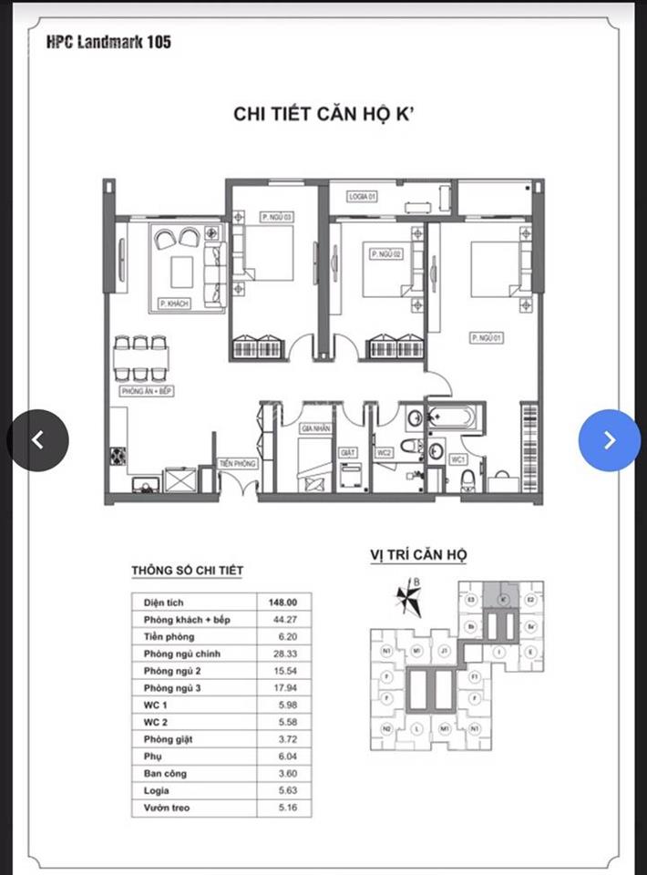 Cần bán căn 133,3m2 tầng trung k35 hpc 105 tố hữu