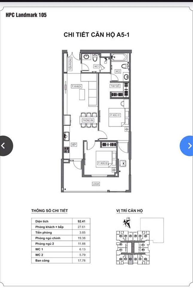 Cần bán căn 2 ngủ vườn treo siêu đẹp tại tòa hpc landmark 105 tố hữu