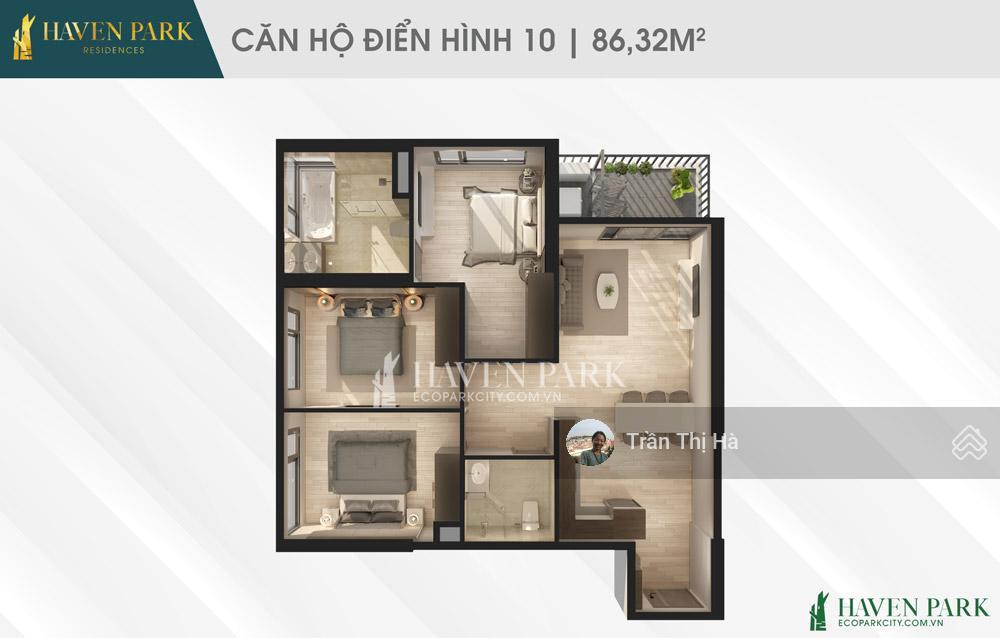 Bán căn hộ h1.1x10 haven park ecopark 87m², 3 mặt thoáng, view sông hồng, có dòng tiền 12tr/tháng