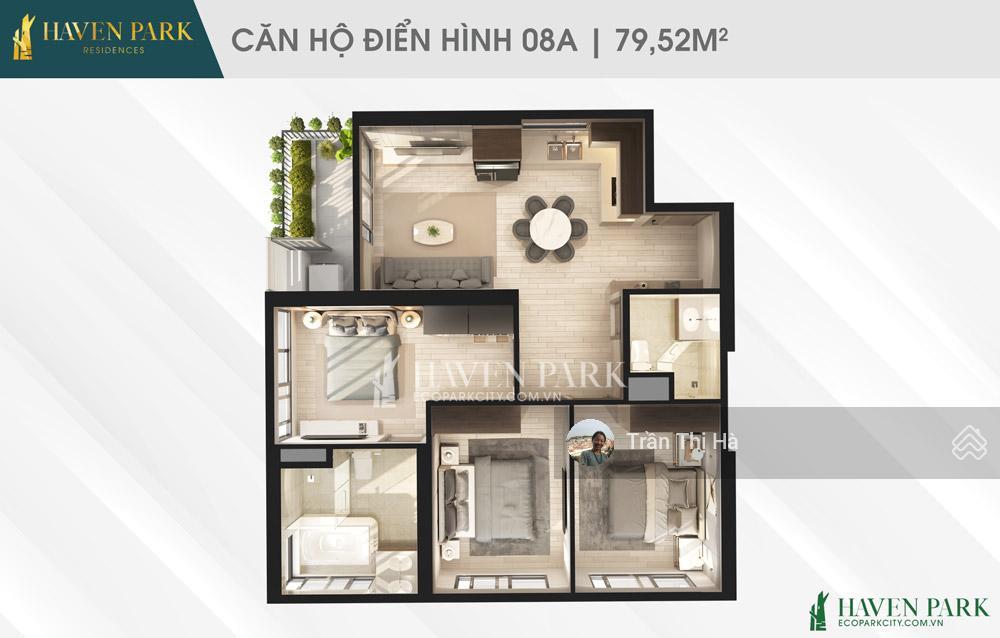 Bán căn hộ h2.2x08a haven park 78,52m², view biệt thự đảo, 3 mặt thoáng, đang cho thuê