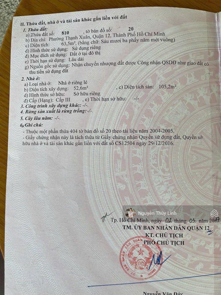 4.5 tỷ nhà ngay hà huy giáp cao đẳng điện lực (4.4m* 15m) phường thạnh xuân quận 12