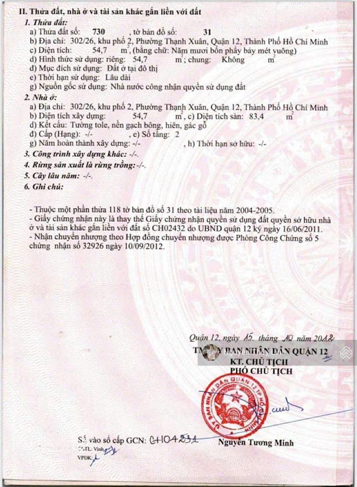 3,78 tỷ  nhà trệt lầu 4m* 15m, tx31  phường thạnh xuân  quận 12  hcm