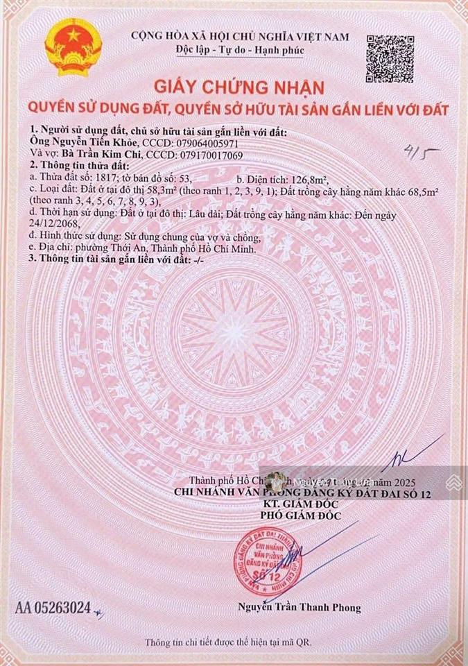Hàng ngộp 125m2 đất mặt tiền kênh số 3 tx52 thạnh xuân quận 12 tp.hcm