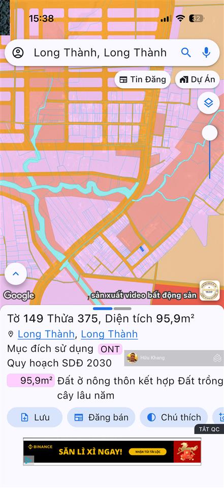 Xã long thành gần ngay dt769  gần ngay 248ha đấu giá  dt 95.6m2 tc full  bán nhanh 1.8ty có bớt