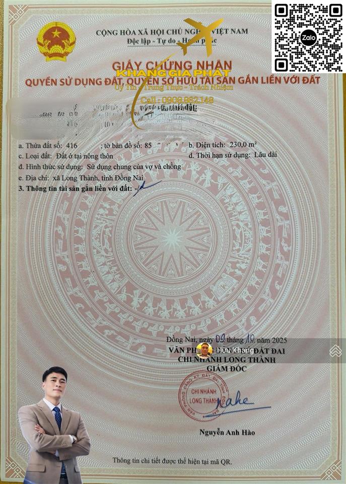 D2d xã long thành  lô góc ngang 10m x 23mgần ngay chợ dt769 giá bán nhanh 4ty950 sổ hồng riêng