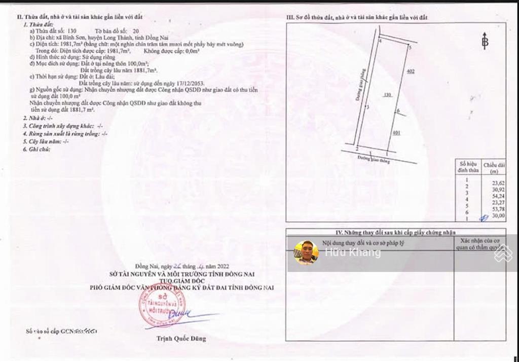 Thích hợp tách thửa nhỏ  xã long thành góc hai mặt tiền dt 1981m2 tc 100m2sát bên stc long thành